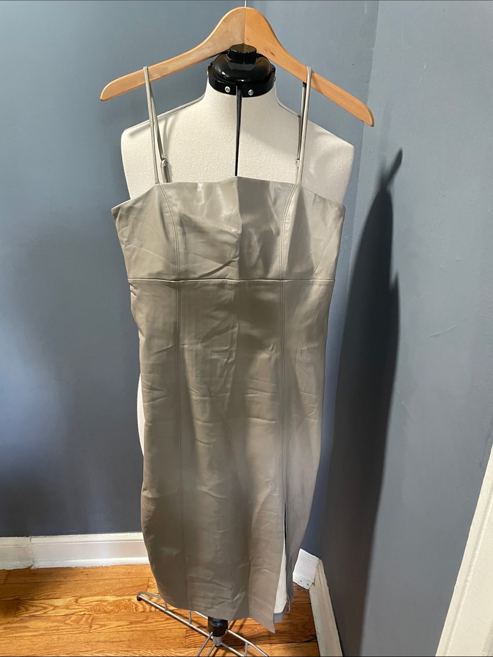 Express Spaghetti-Strap Midi Dress in Tan/Gray Size-Small NWT
